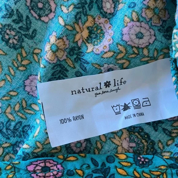 NATURAL LIFE Blue Floral Dolman Rayon V-Neck Mini Dress Size XS - Picture 9 of 10